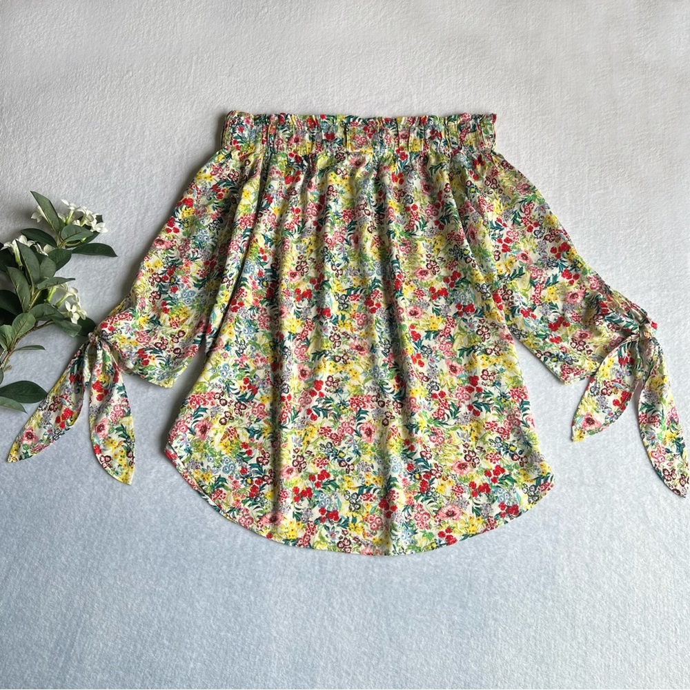 H&M Sz 10 Off Shoulder Top Floral Print 3/4 Sleeve Blouse